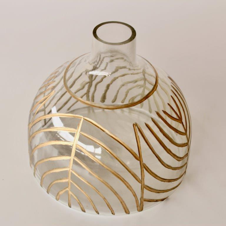 Large Flat Gold Etched Glass Vase